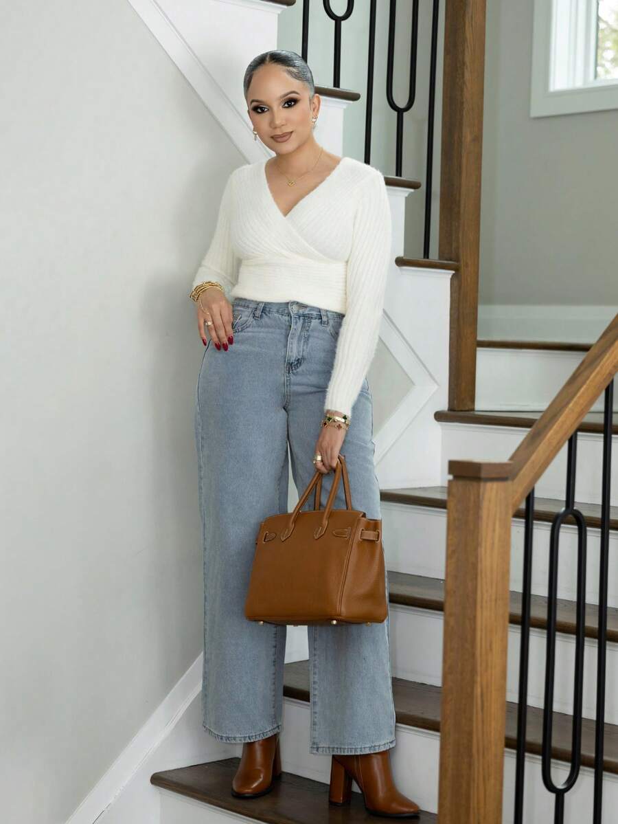 Melissa Matos 斜口口袋直筒牛仔褲 - 淺色水洗藍 - 查看 1