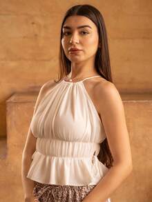 Andrea Bello Camiseta blanca sin mangas con plisado casual para vacaciones para mujer - Blanco - Ver 3