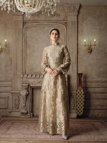 Anewsta Women's New Elegant Flared Long Sleeve Embroidered Dress, Apricot/Champagne Color, Suitable For Party, Birthday, Valentine's Day - Gold - View 4