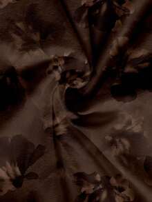 Soleia 休闲复古优雅度假风百搭暖棕色抽象渐变花卉剪影印花设计，前扭结不对称下摆女式上衣，适合春夏穿着 - 彩色 - 查看 6