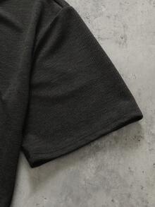 ROMWE MEN Camiseta de manga corta con media cartera con cremallera y lavado holgado para hombre - Negro - Ver 5