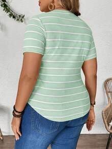 Plussiva Plus Size Pregnant Women Striped Round Neck Short Sleeve Casual T-Shirt - Green - View 2