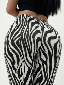 SHEIN SXY Animal Print High Waist Split Hem Cropped Leggings - Black and White - View 2