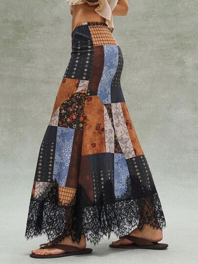 Bohemela Casual Solid Color Knit Printed Women Skirt