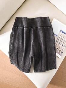 CosyJoli Quần short Bermuda nữ cỡ lớn, quần short bó sát in họa tiết bông tuyết, quần short đạp xe. - màu đen - Xem 2