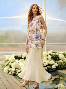 MOTF PREMIUM WOMEN'S ROUND NECK EMBROIDERED SLEEVELESS SHORT DRESS, SPRING/SUMMER - Apricot - View 5
