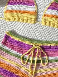 Swim Vcay Bộ đồ đi biển gồm 2 món: áo hai dây và quần đùi cạp thấp kẻ sọc nhiều màu sắc, thích hợp cho mùa xuân/hè. - Nhiều màu - Xem 5