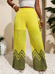 Xyvia 女士优雅褶皱弹力腰阔腿裤，时尚百搭，适合夏季/海滩穿着 - 彩色 - 查看 3