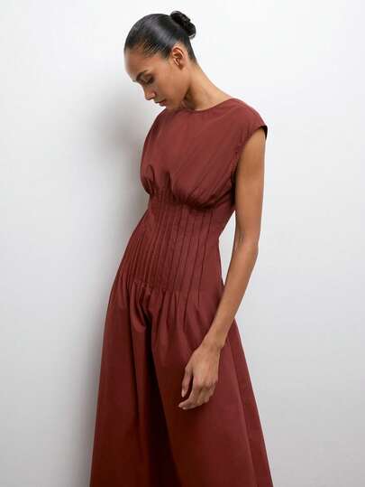 Maija Women's Casual Solid Color Waist Cinched Mid-Length Dress, Summer  St Patrick's Day Women Easter Summer Outfits Easter Dress Women Party Top Beach Dress Summer Holiday Outfits Each Vacation Outfits For Women  Summer Outfit For Women Going Out Outfits Graduation Graduation Outfit  Casual Dresses  Casual Blouses For Women