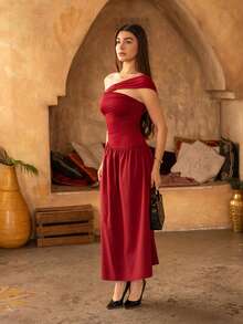 Andrea Bello 女士斜肩修身抹胸连衣裙 - 紅木色 - 查看 6