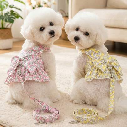 PETSIN 宠物胸背裙，猫咪牵引带，动物项圈套装，宠物用品绑带裙，狗狗散步公主裙，宠物胸背裙+绳子