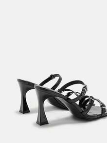 CUCCOO CURVES Plus Size Wide Fit Rhinestone Decorated Sandals With High Heel And Multi-Straps, Sexy Spring Shoes Spring Break Easter Summer Shoes - Black - View 9