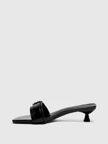 CUCCOO BIZCHIC Spring And Summer New Outdoor Women's Black Square Toe Open-Toed High-Heeled Sandals Women's Stiletto French With Skirt With Metal Buckle Sandals - Black - View 4