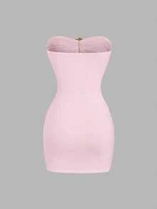 Sweetra Vestido corto ceñido y sin tirantes para mujer con hebilla metálica - Rosa - Ver 2