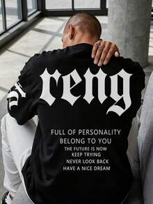 Manfinity LEGND Men's Printed T-Shirt, Fashionable For Everyday Wear Men's Slogan Drop Shoulder Tee - Black - View 1