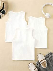SHEIN Playful Pals 3pcs Young Girl Minimalist Solid Color Camisole, Versatile For Summer - White - View 2