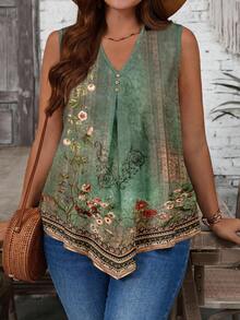 EMERY ROSE Áo thun cổ chữ V không tay cỡ lớn, in họa tiết hoa cổ điển, thích hợp cho mùa hè, lễ hội âm nhạc, tiệc tùng, kỳ nghỉ. - Nhiều màu - Xem 7