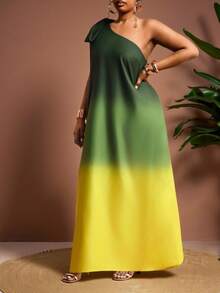 Truni 大码女士优雅渐变色不对称肩连衣裙，适合春夏度假和约会，是女士夏季服装的理想之选。这款连衣裙也适合春季节日、海滩等场合穿着。优雅长款连衣裙，单肩设计，适合度假、海滩等各种场合，撞色拼接，单袖日落渐变色，大码度假风，曲线优美，适合梨形和三角形身材。 - 彩色 - 查看 6
