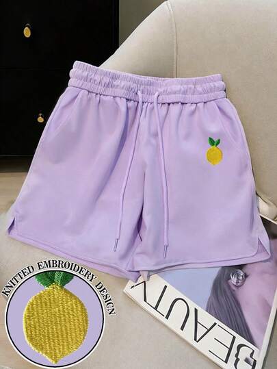Resyla Pantalones cortos de talla grande con bordado de limón para el verano