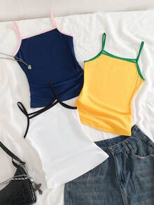 SHEIN 女童白色吊带背心三件套，面料柔软，简约时尚，可外穿或内搭，日常外出百搭，展现女孩甜美优雅的气质。 - 彩色 - 查看 2