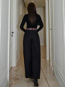 Bris Aura 2025 女士休闲黑色宽松喇叭裤配条纹腰带 - 黑色 - 查看 4