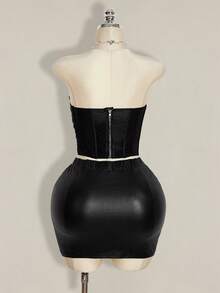 SHEIN ICON ملابس علوية حمراء برباط جانبي لعيد الحب للنساء بمقاس كبير - الأسود - مشاهدة 2