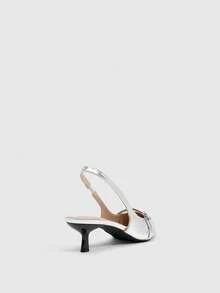 CUCCOO SZL Tacones altos de diseño con hebilla de punta fina para uso diario de moda para mujeres - Plateado - Ver 3