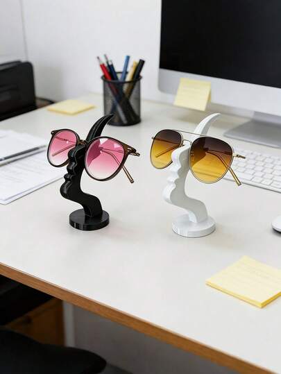 1件创意人脸造型极简北欧风格抽象肖像黑白眼镜架展示架桌面收纳架家居办公装饰美观艺术