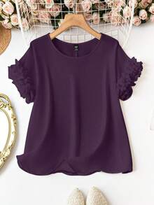SHEIN LUNE Camisa casual de talla grande con volantes y unicolor - Morado - Ver 1