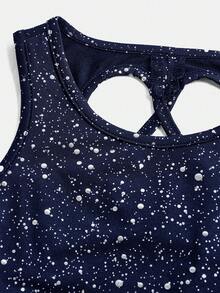 女童露背针织连体裤，多功能舞蹈服、滑冰服、休闲日常运动服、舒适连体衣 - 藏蓝色 - 查看 5