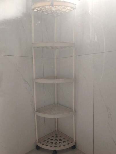 3/4/5 Tier Plastic Corner Shower Caddy With 4 Wheels, Convenient To Move And Space-Saving. Efficiently Organizes A Large Amount Of Daily Bathroom And Kitchen Items. Easy To Disassemble And Assemble. (This Product Is Made Of ABS Plastic, A Common Material. The White Part May Have Slight Color Difference.) Suitable As A Christmas Gift.