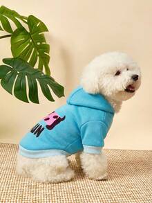 PETSIN 1 Piece Of Sausage Dog Letter Printed Pet Blue Sports Style Thick Warm Spring And Autumn Pet Clothing Hoodie - Blue - View 5