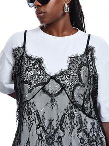 LYSMO 大码夏季时尚吊带两件套连衣裙 - 黑與白 - 查看 3