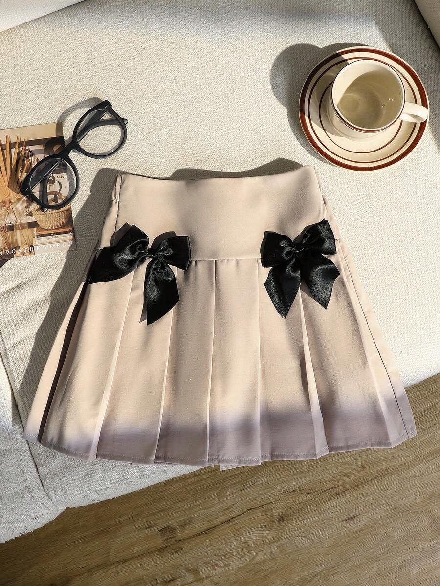 Elladie kids 1 chiếc váy xếp ly thời trang thắt nơ cho bé gái, thích hợp cho mùa hè. - Màu Khaki - Xem 1
