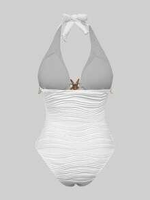 Swim Oasis White Summer Casual Holiday Party Vacation Elegant Starfish & Shell One-Piece Swimsuit,Paired With Skirt 2 Pieces Set Women's Beach Boho Swimwear - White - View 10