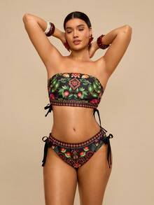 Travachic Plus Size Vacation Beach Plant Print Swimwear Set - Multicolor - View 7