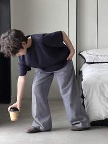 Dazy Kids 2件套幼儿男童圆领针织短袖T恤+格子裤休闲套装，春夏款 - 藏蓝色 - 查看 4