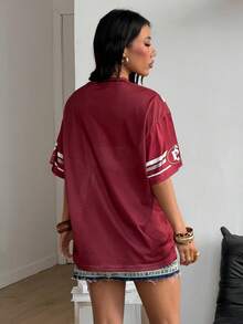 Coolane Camiseta de béisbol oversize con número impreso, estilo deportivo vintage y de calle para mujer, ideal para el verano y festivales - Rojo - Ver 6