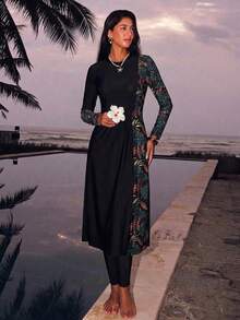 Swim Mulvari Bộ 2 món burkini in họa tiết lá cọ cổ điển, đồ bơi đi biển thường ngày dành cho nữ. - Nhiều màu - Xem 6