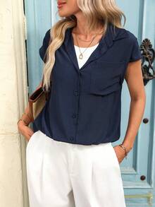 SHEIN LUNE Women's Casual 2 In 1 Sleeveless Shirt, Suitable For Summer, Vacation, Commute, And Daily Wear - Blue and White - View 1