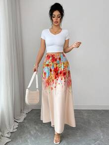 Elenzga Women's Elegant Vacation Style Printed High Waist A-Line Skirt - Multicolor - View 5