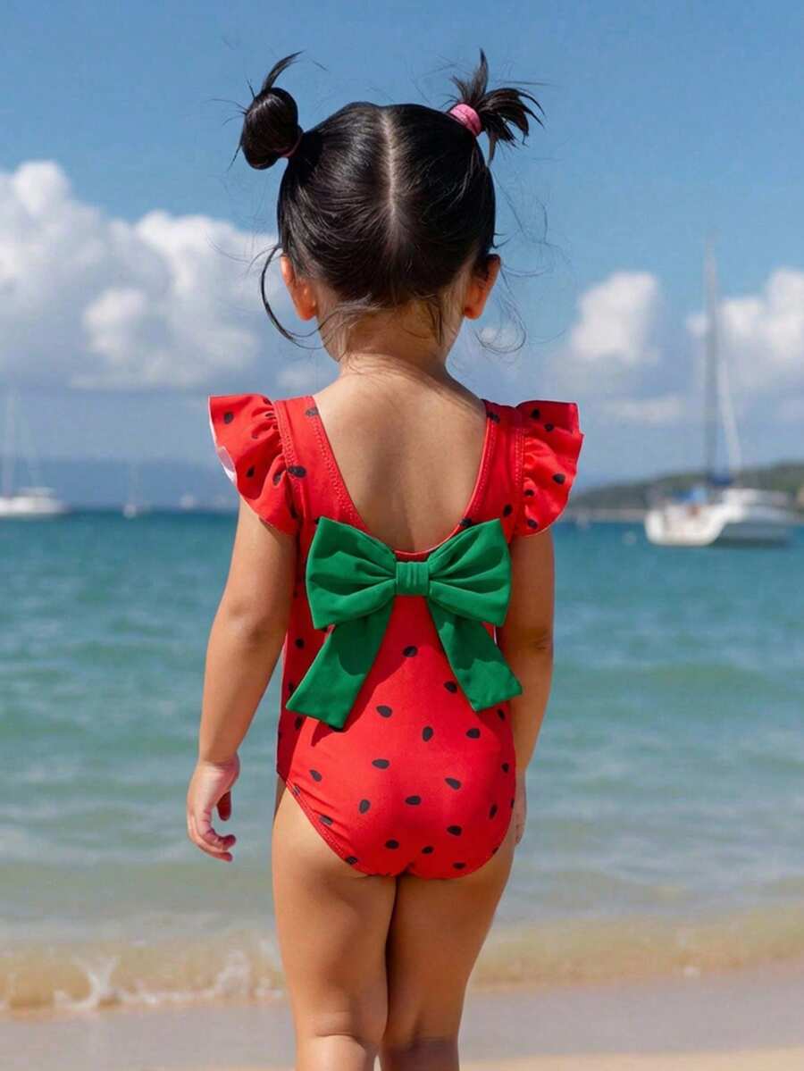 Emery Rose Kids Emery Rose Kids 女婴蝴蝶装饰荷叶袖连体泳衣 - 彩色 - 查看 1