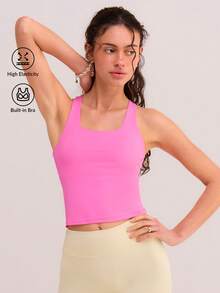 Athîral Áo tank top thể thao nữ kiểu dáng tối giản, màu trơn, lưng chữ Y, thích hợp cho mùa hè. - Hồng - Xem 1