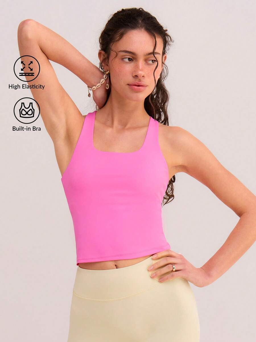 Athîral Áo tank top thể thao nữ kiểu dáng tối giản, màu trơn, lưng chữ Y, thích hợp cho mùa hè. - Hồng - Xem 1
