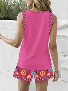 SHEIN Holidaya 春夏时尚复古休闲碎花两件套女装，舒适的花卉图案，适合休闲度假 - 彩色 - 查看 2