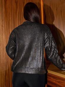 Bris Aura High-End French Style Gold Foil Embellished Crew Neck Sweater Knit Pullover Fall Winter Sweater - Gold - View 2