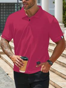 Manfinity Homme Camisa polo de manga corta casual versátil para hombres de talla grande, formal para ir al trabajo - Rosa - Ver 3