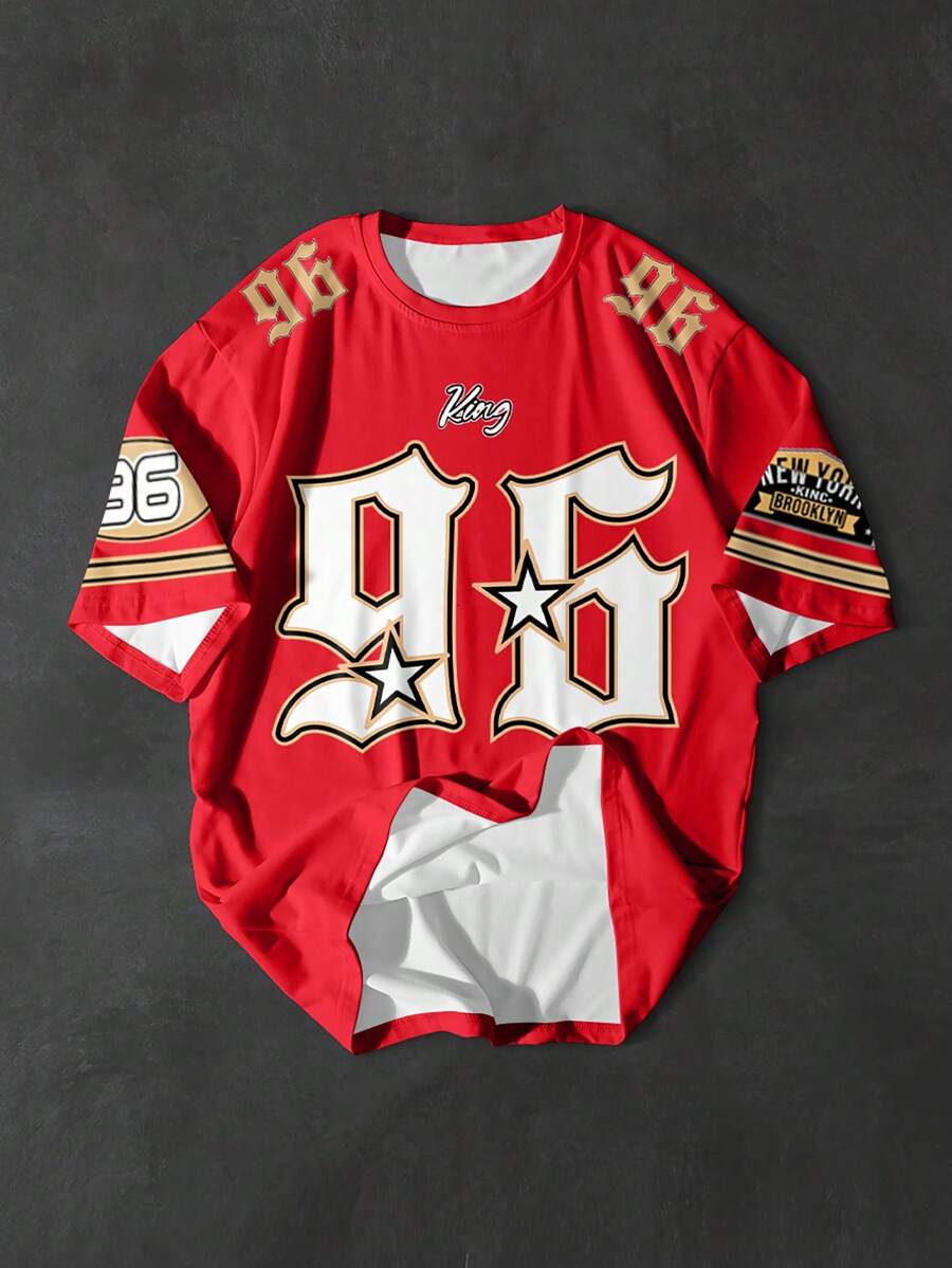 PAVTROS 男士休闲数字印花短袖T恤，夏季 - 彩色 - 查看 1