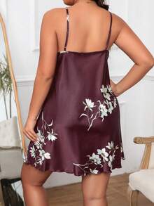 Plus Size Skin-Friendly Floral Pattern Home Pajama Dress - Red Violet - View 2