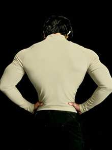 GymBeat Men's Zipper Design Raglan Sleeve Casual Fitness Workout T-Shirt - Apricot - View 2